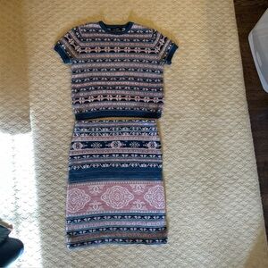 Ralph Lauren NWOT Geo Motif Skit and Sweater Set Southwestern Knit Sz L